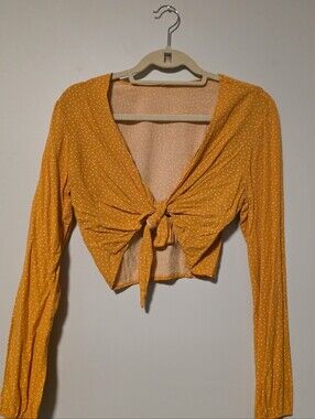 Tie Front Long Sleeve Orange with White Polka Dots